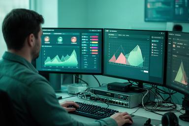 Server administrator reviewing multiplayer server settings and player activity on a desktop monitor