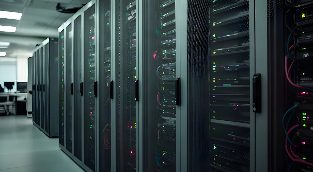 Rows of game server hardware in a carefully lit operations room, with status lights visible across the equipment